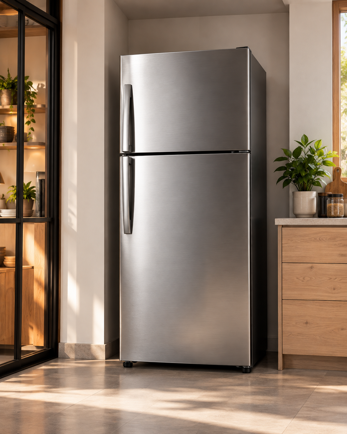 Fotografía de producto — refrigerador en ambiente doméstico